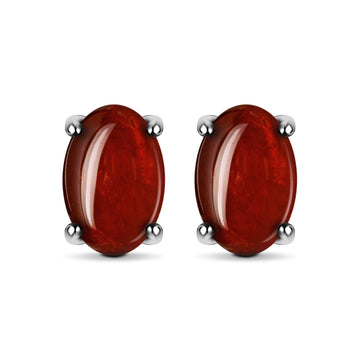Virtuous Natural Cabochon Garnet Sterling Silver Minimalist Stud Earrings
